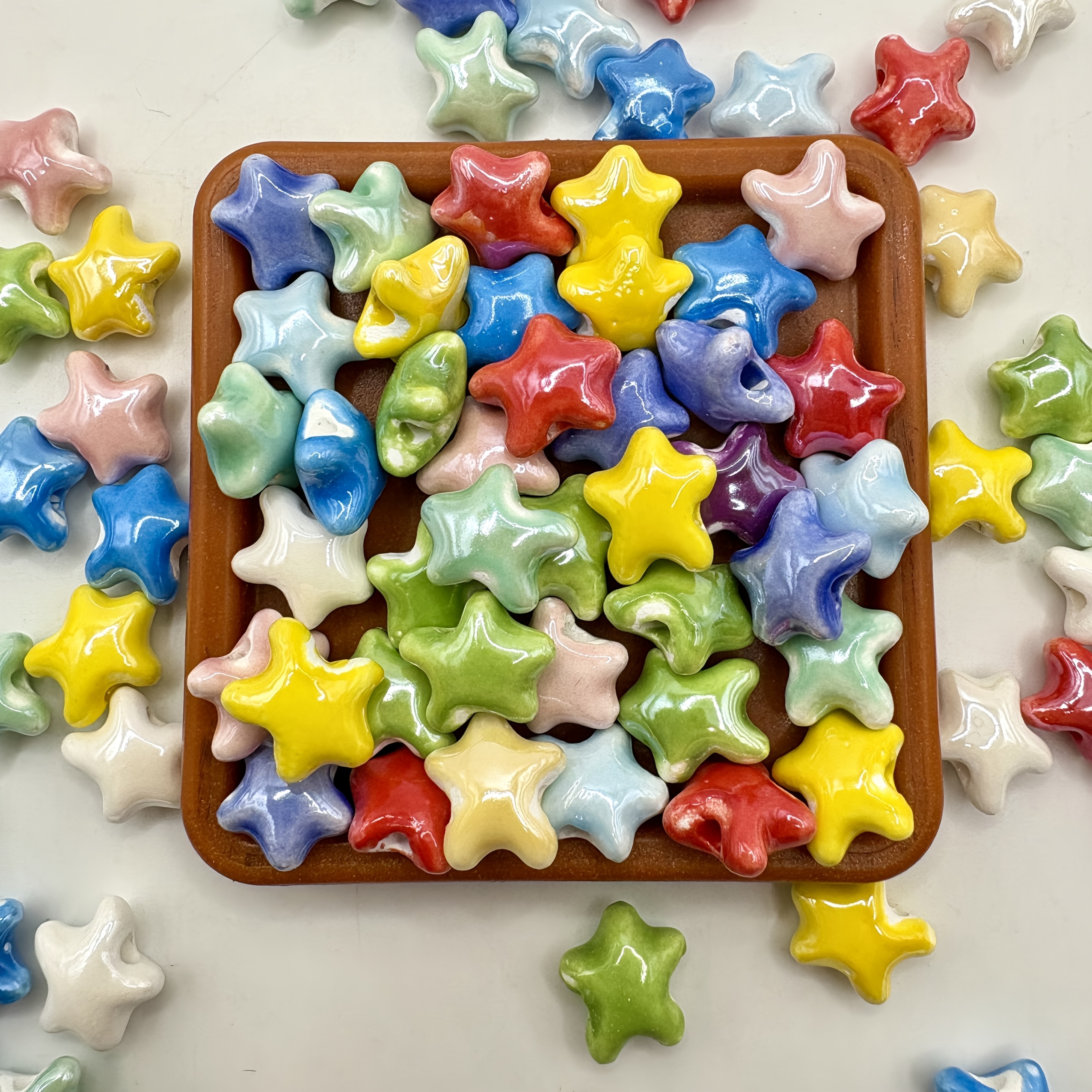 15pcs Colorful Star Ceramic Beads for DIY Jewelry Making